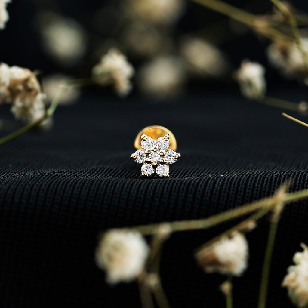 Tiny Moissanite Flower Cluster Earring for Conch Piercing