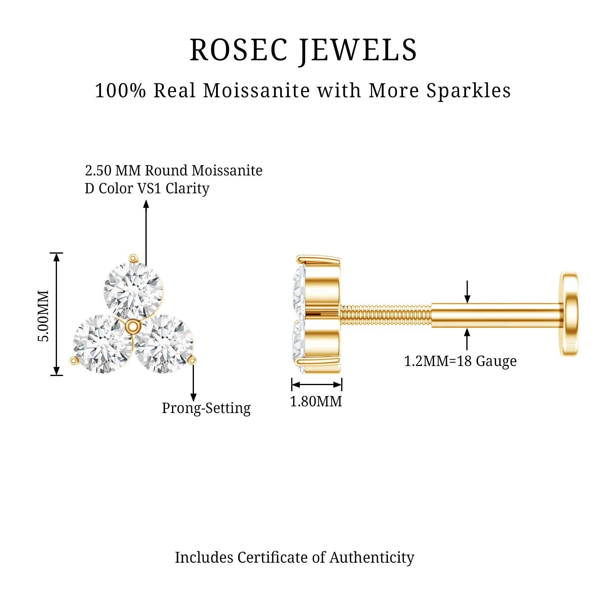 Tiny Moissanite Trio Flower Earring for Helix Piercing