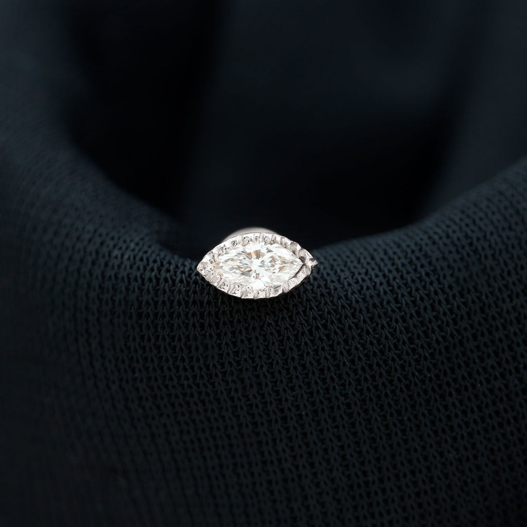 Marquise Moissanite Solitaire Tragus Earring in Bezel Setting