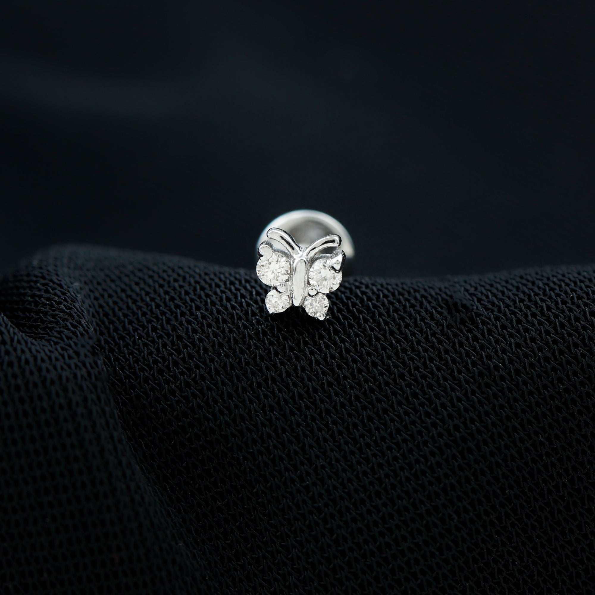 Natural Diamond Butterfly Earring for Cartilage Piercing