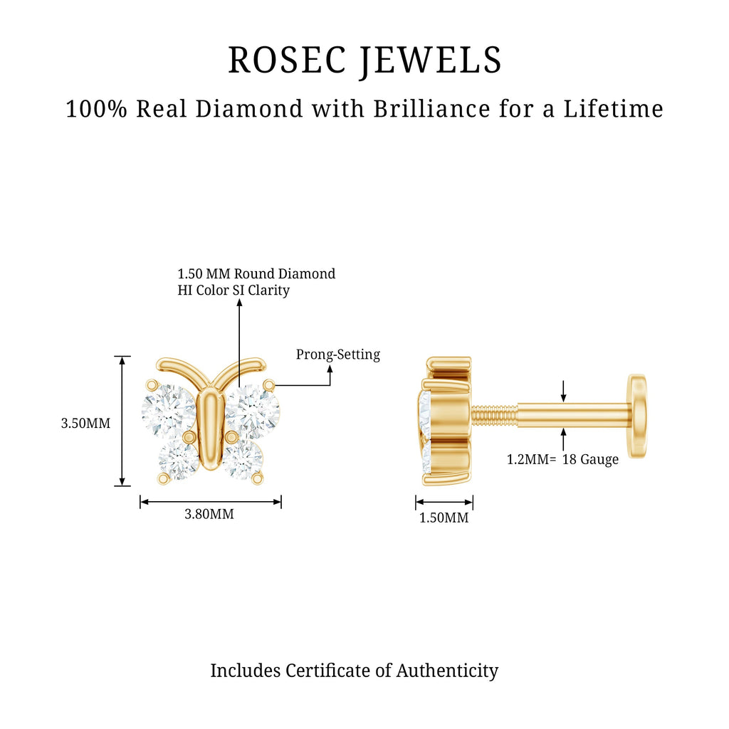 Natural Diamond Butterfly Earring for Cartilage Piercing