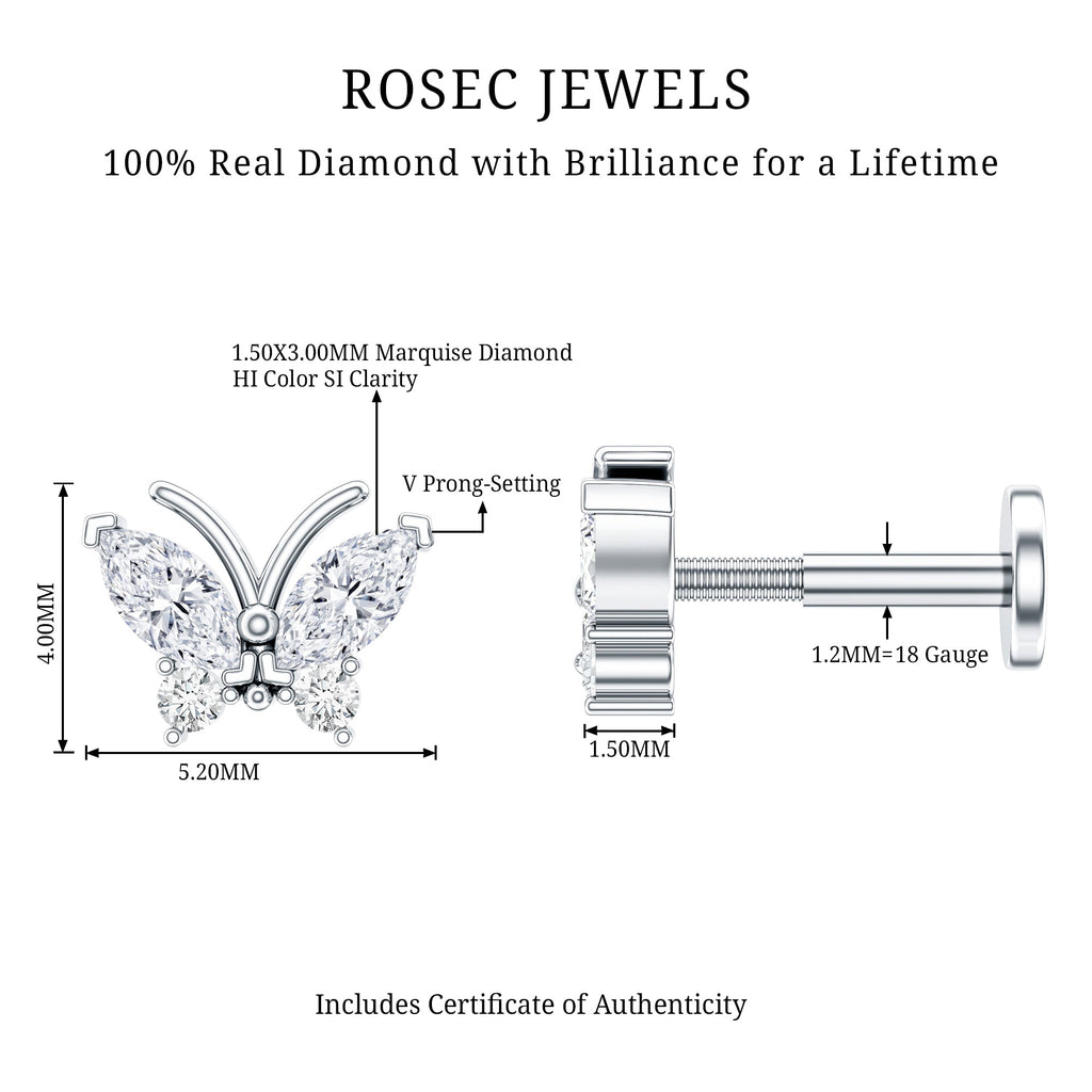 Natural Diamond Butterfly Earring for Helix Piercing