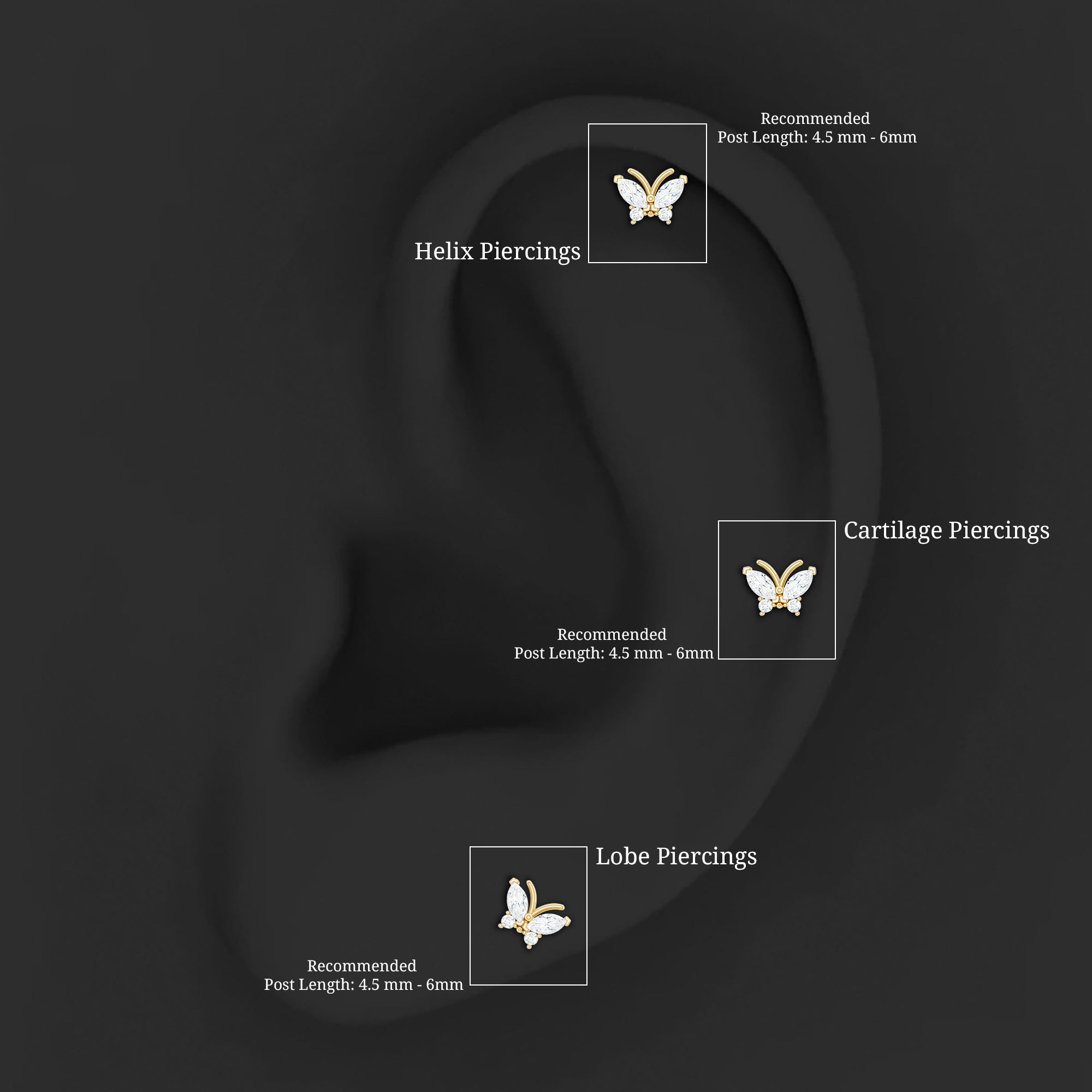 Natural Diamond Butterfly Earring for Helix Piercing