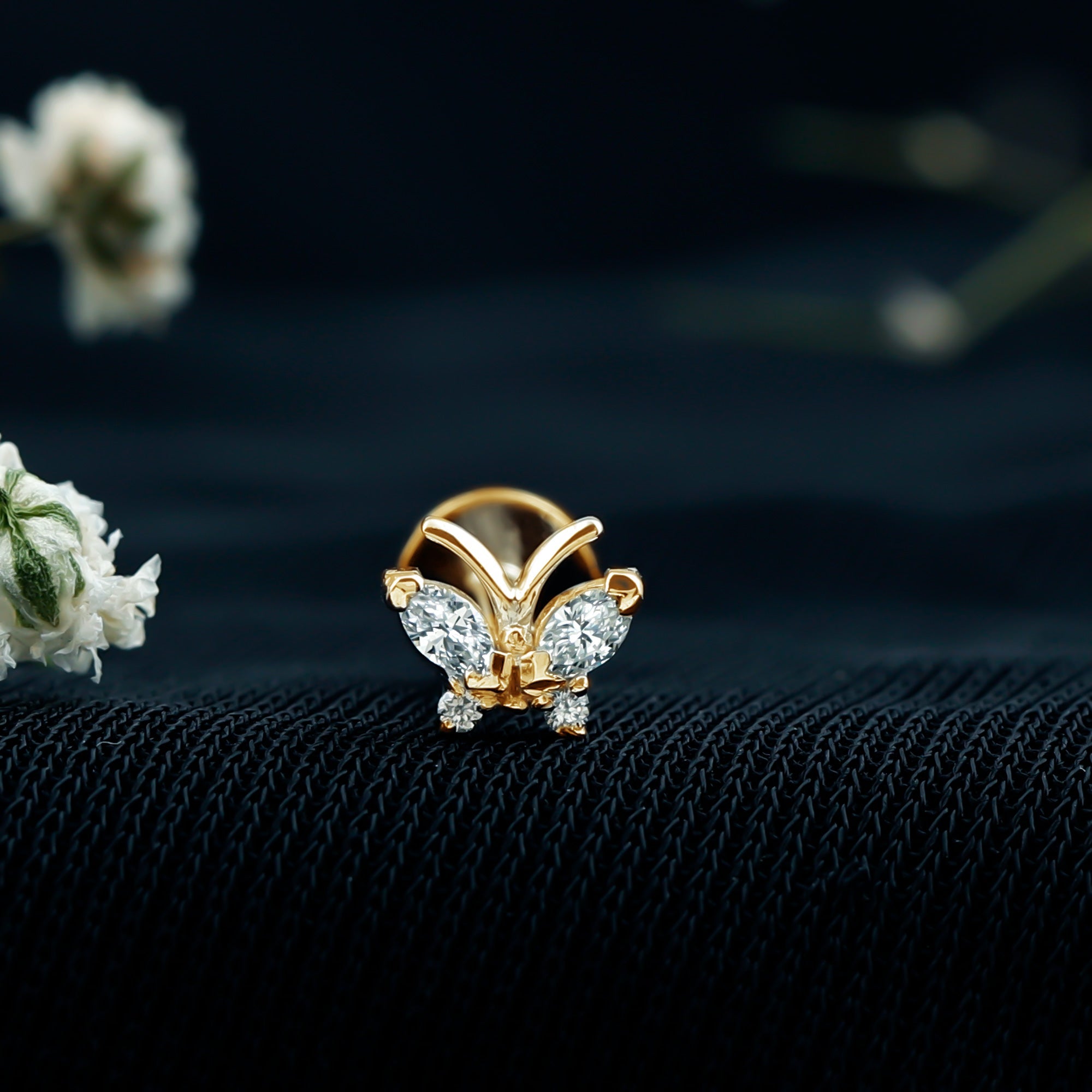 Natural Diamond Butterfly Earring for Helix Piercing