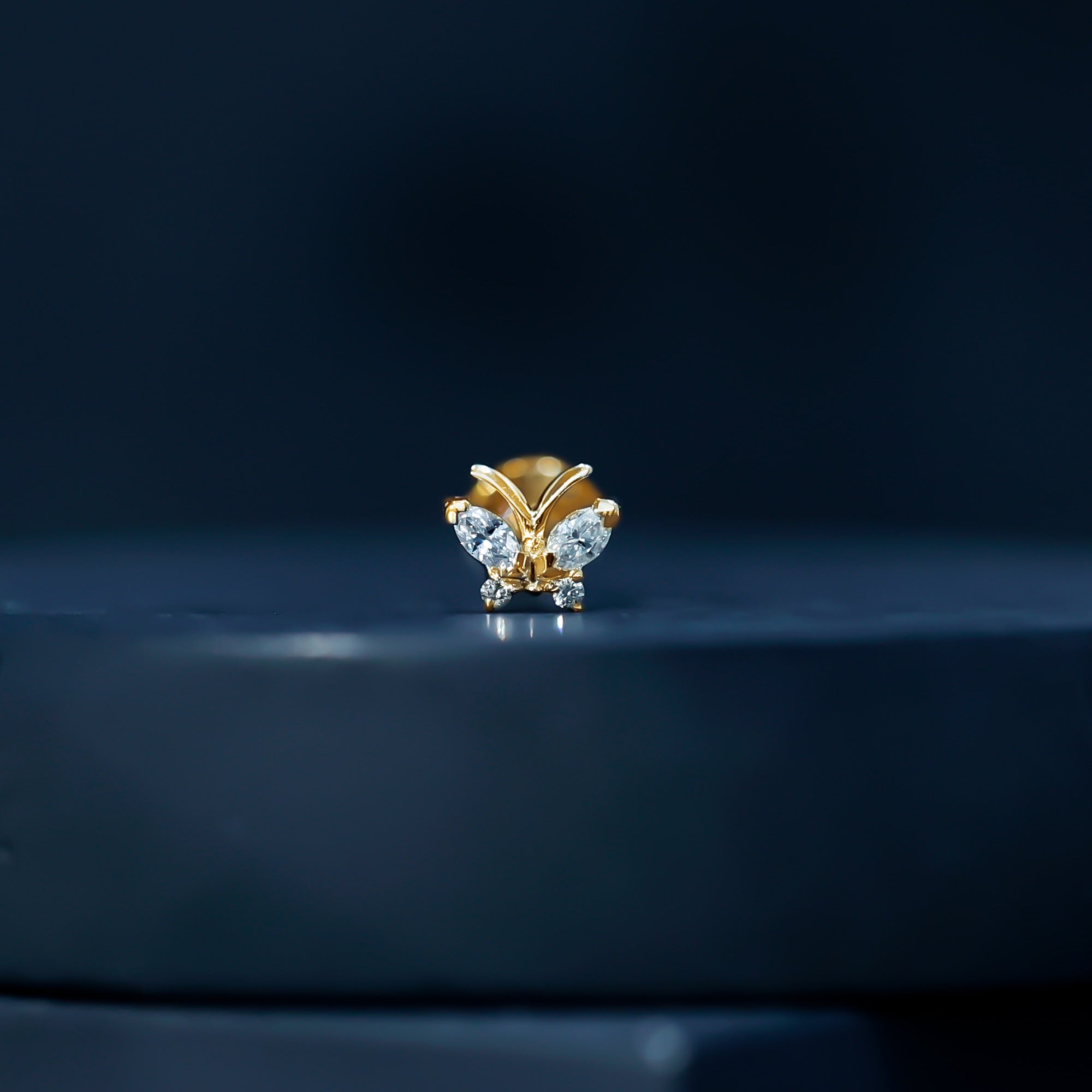Natural Diamond Butterfly Earring for Helix Piercing