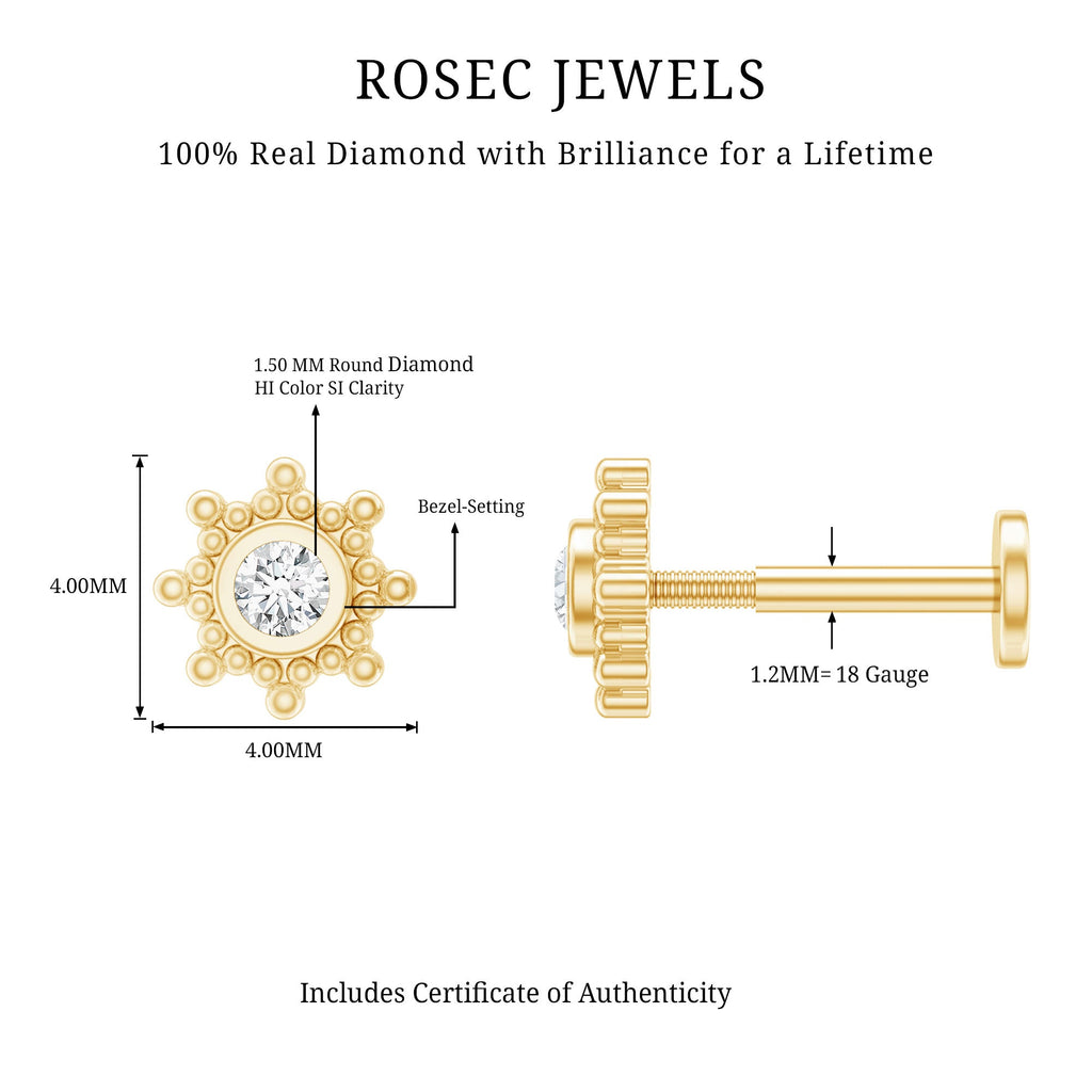 Minimal Diamond Cartilage Earring Stud with Flat Back