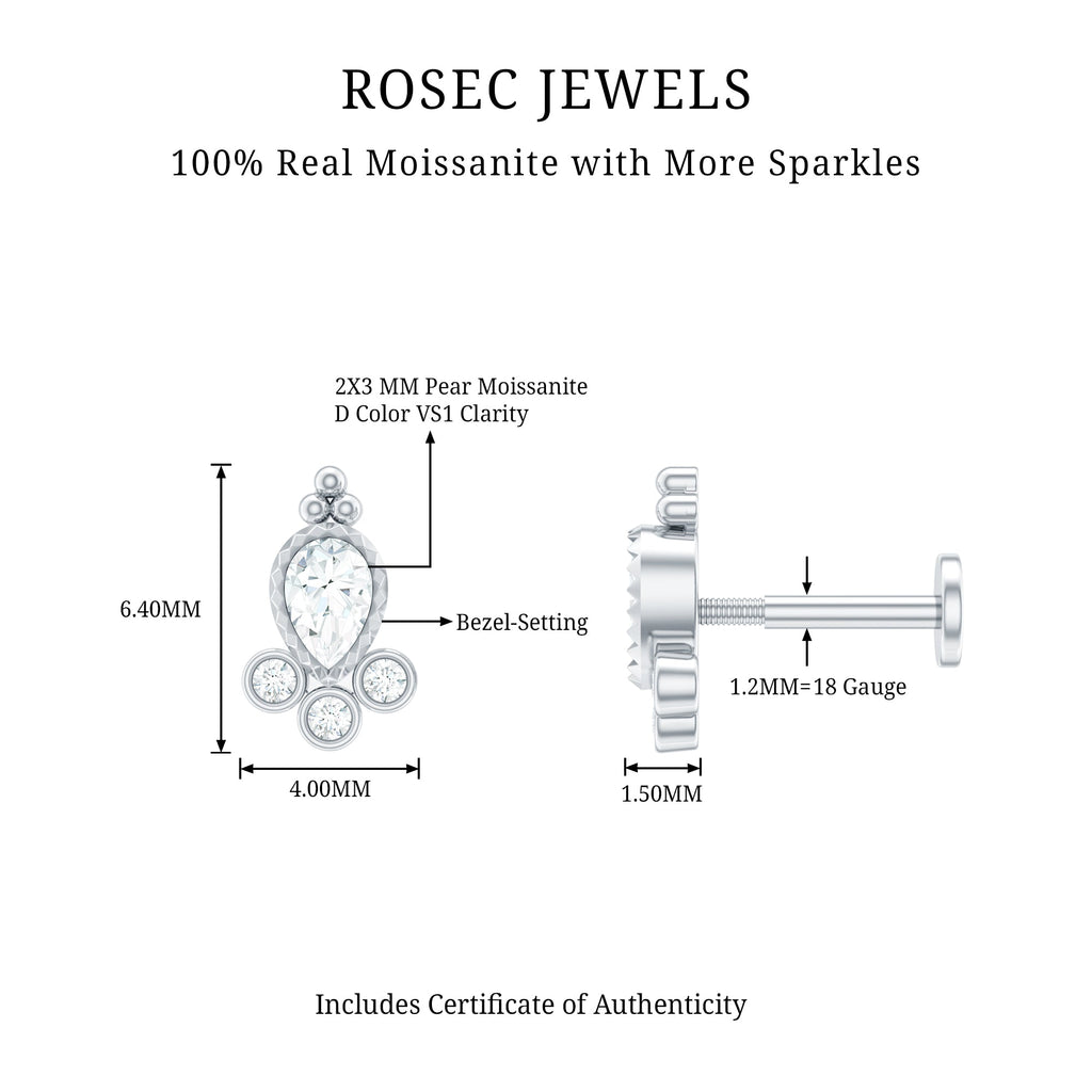 Vintage Style Moissanite Tragus Earring in Bezel Setting