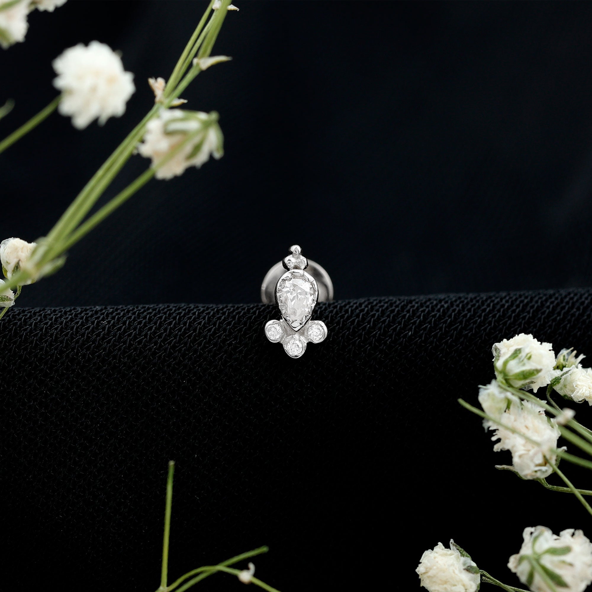 Vintage Style Moissanite Tragus Earring in Bezel Setting