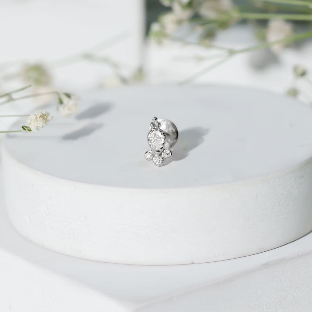 Vintage Style Moissanite Tragus Earring in Bezel Setting
