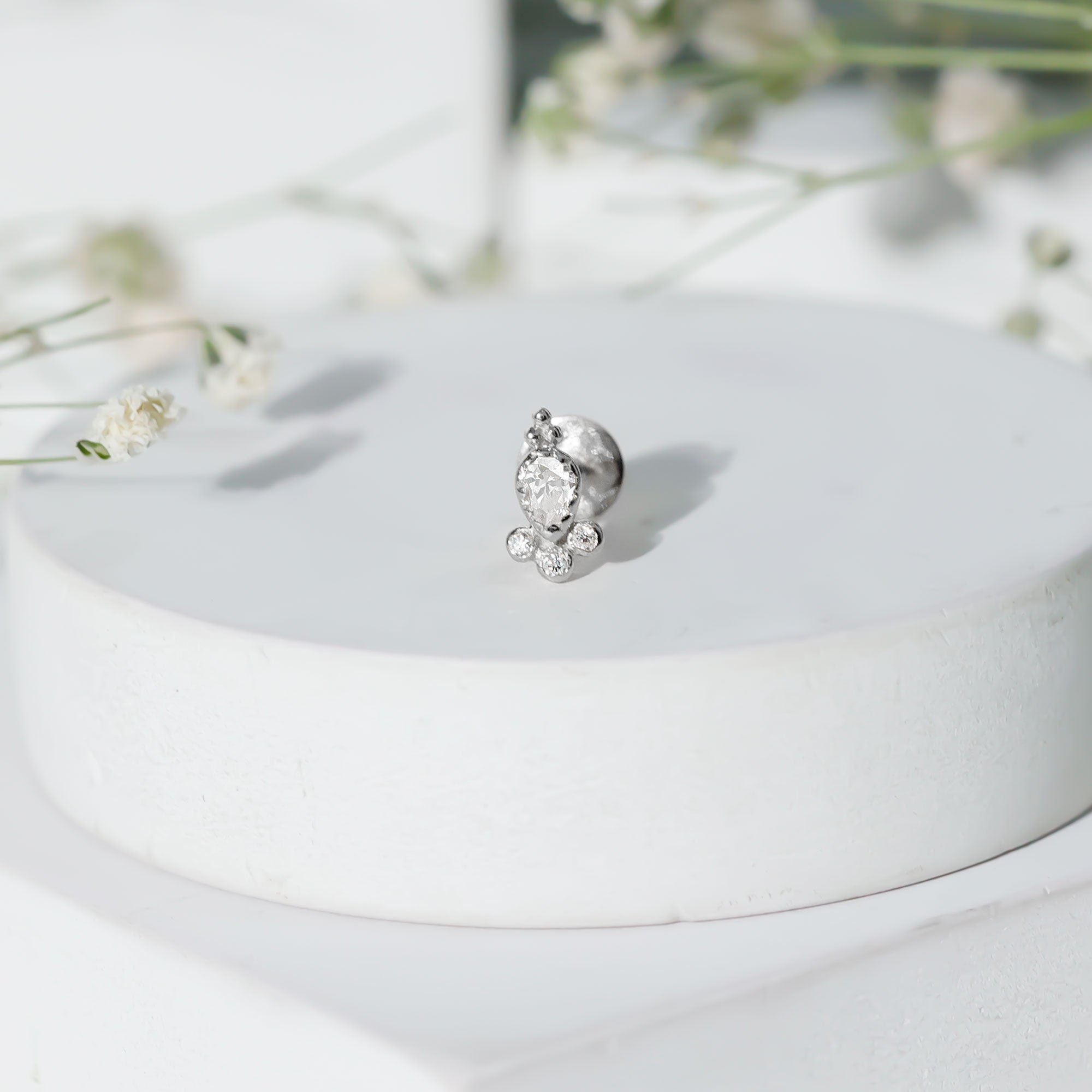 Vintage Style Moissanite Tragus Earring in Bezel Setting