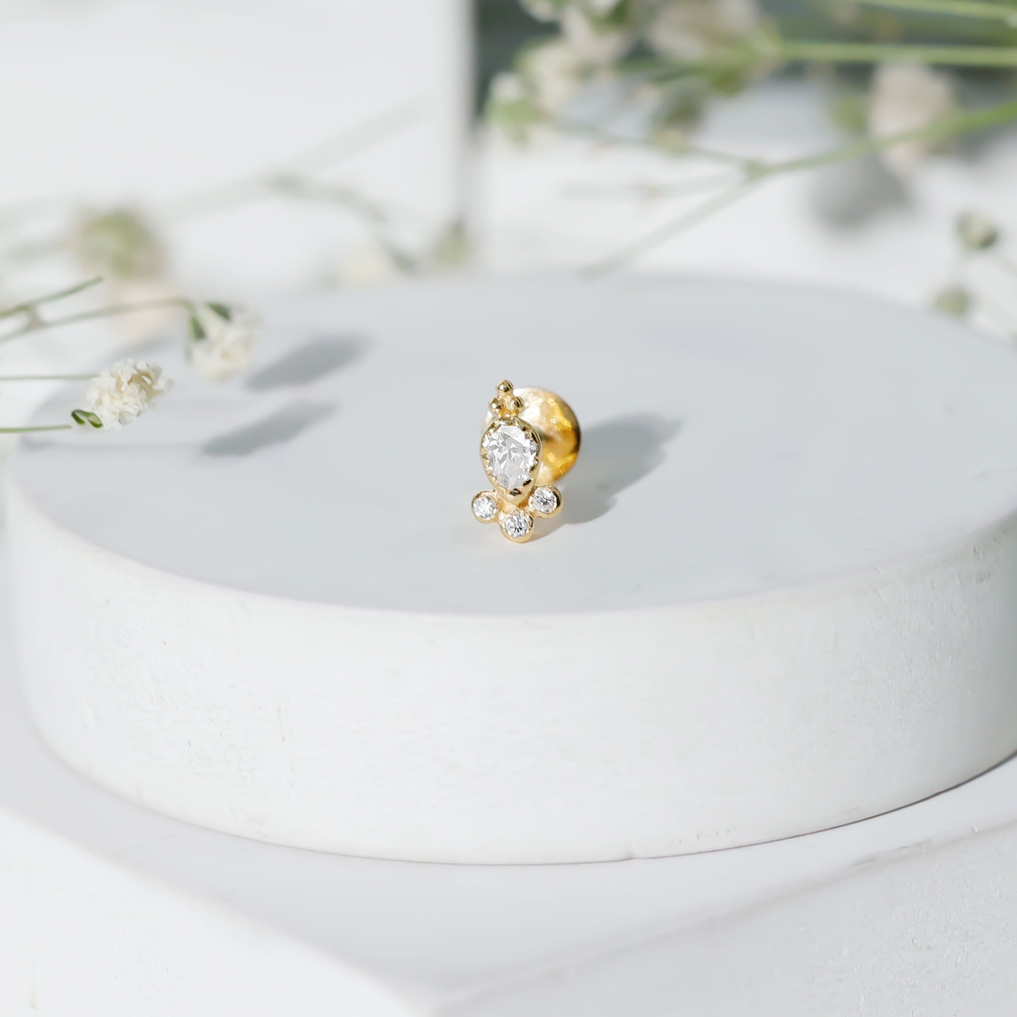 Vintage Style Moissanite Tragus Earring in Bezel Setting