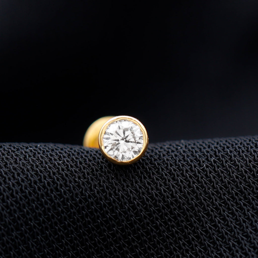 Bezel Set Diamond Cartilage Earring with Flat Back