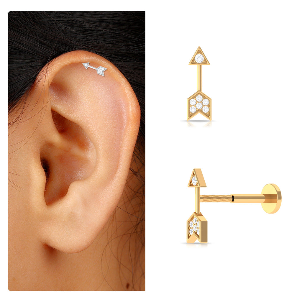 Minimalist Diamond Arrow Earring for Helix Piercing