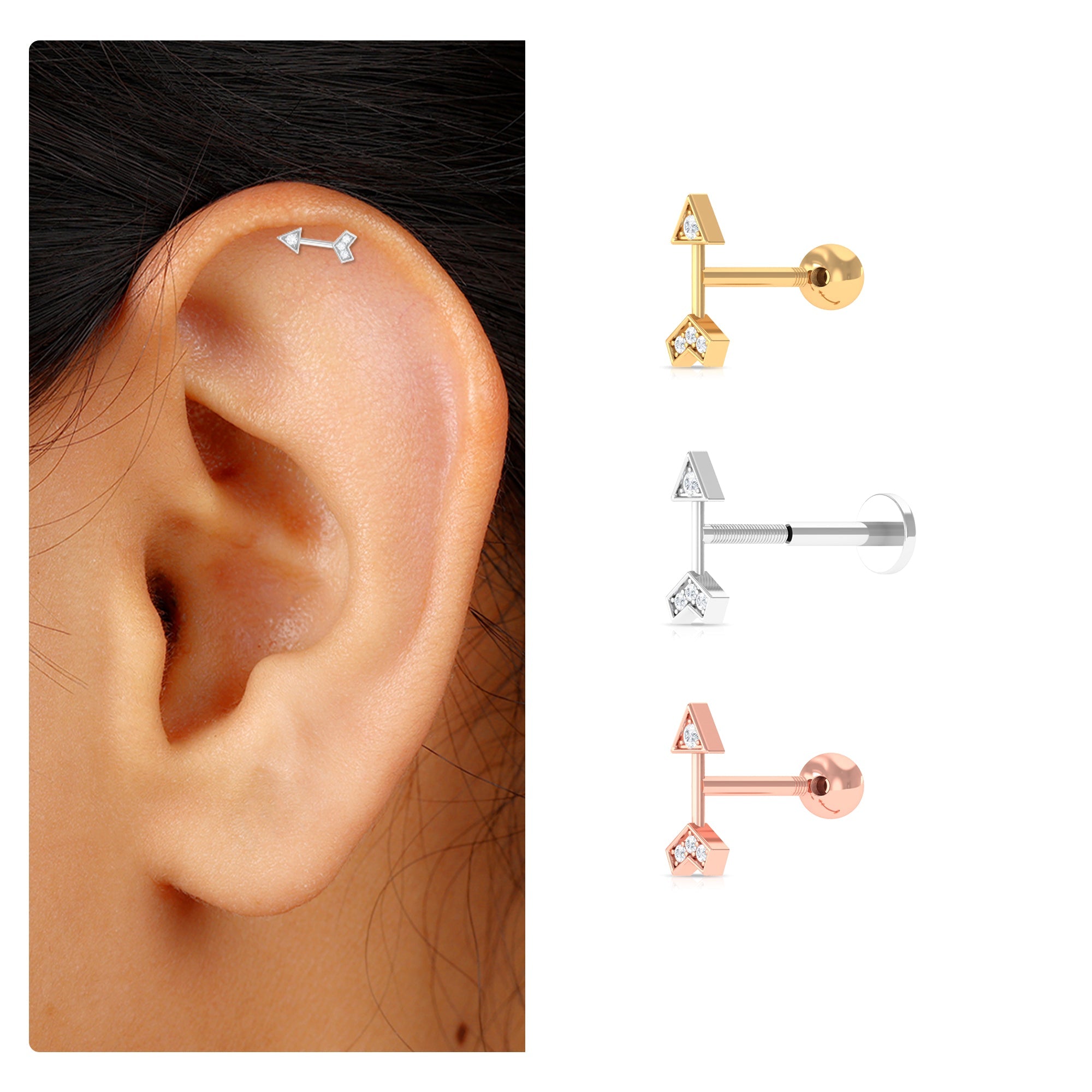 Genuine Diamond Arrow Earring for Helix Piercing