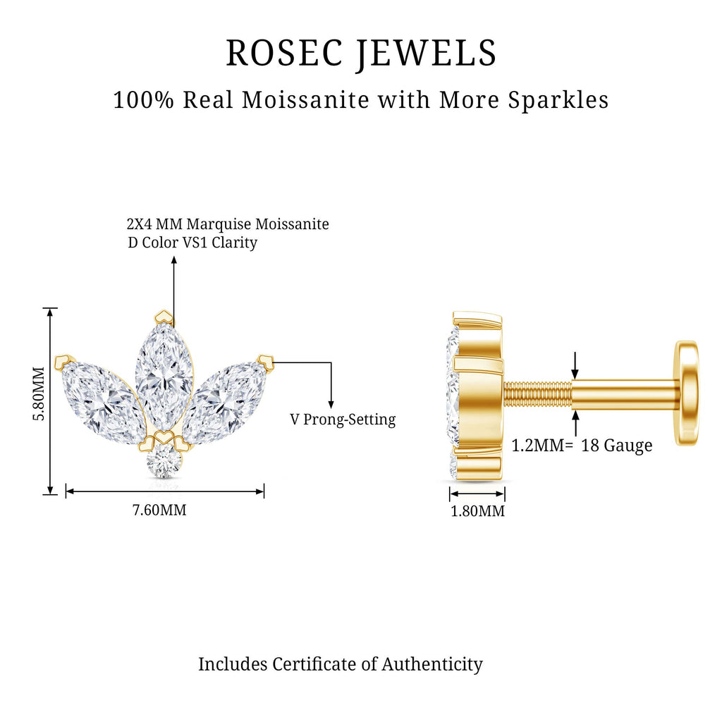 Marquise Moissanite Lotus Flower Helix Earring