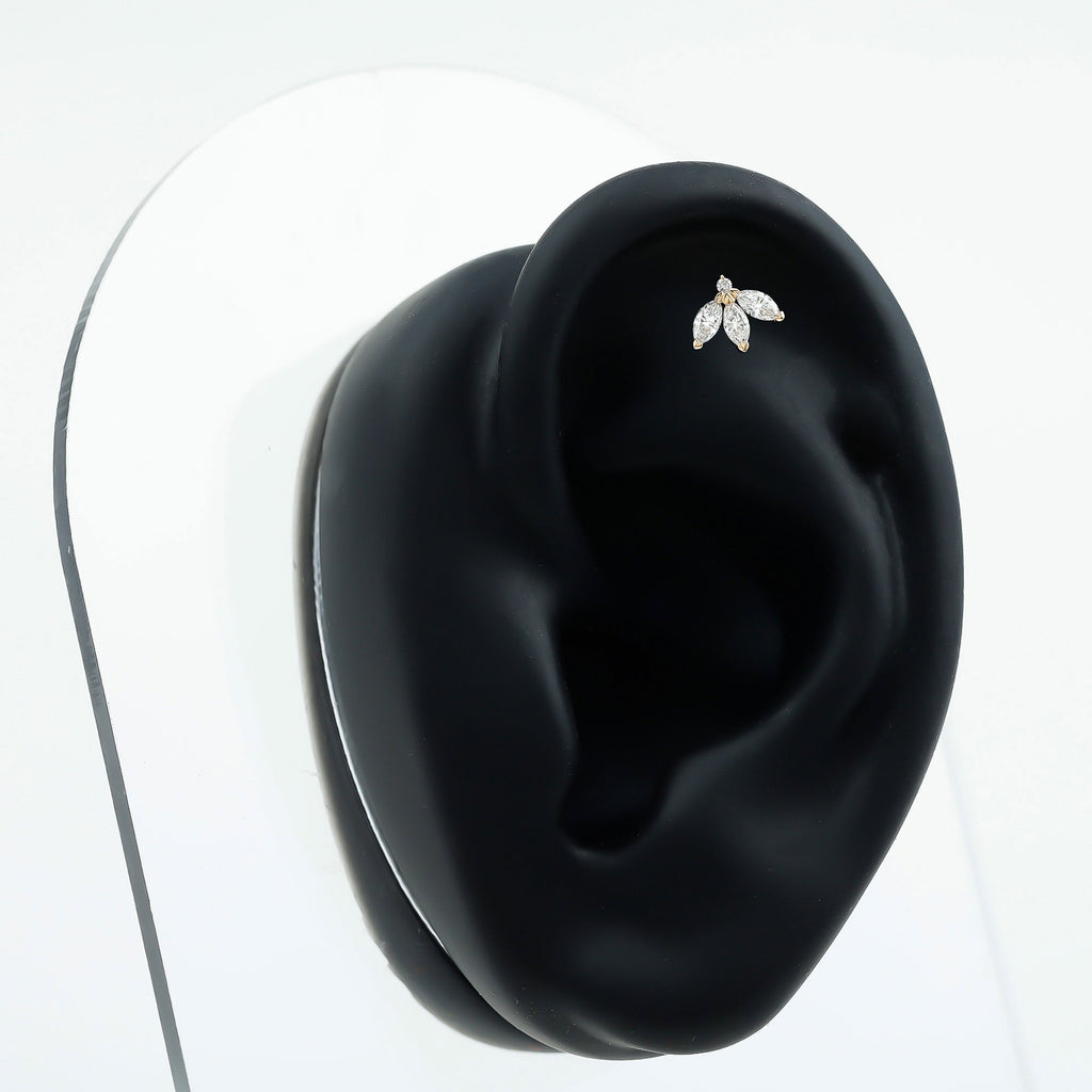 Marquise Moissanite Lotus Flower Helix Earring