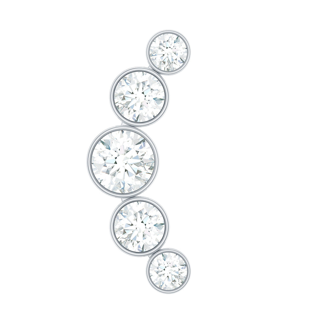 Bezel Set Moissanite Curved Helix Earring in Graduated Style