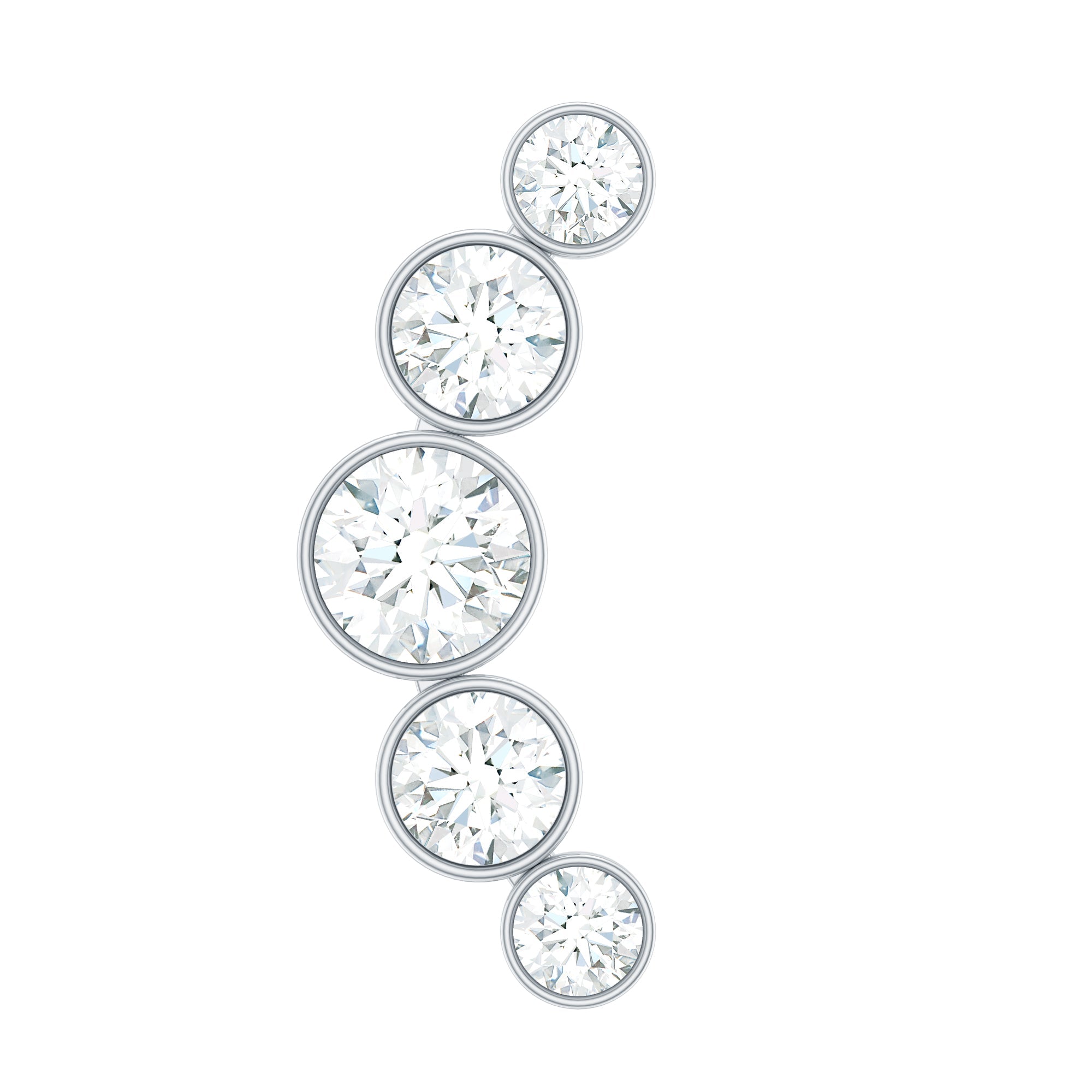 Bezel Set Moissanite Curved Helix Earring in Graduated Style
