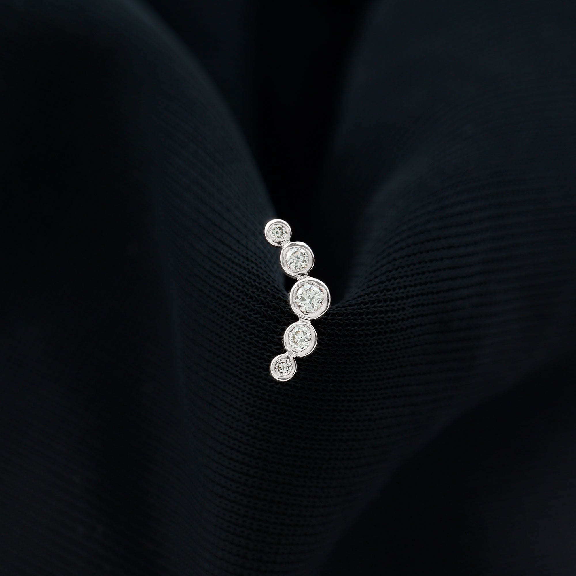 Bezel Set Moissanite Curved Helix Earring in Graduated Style