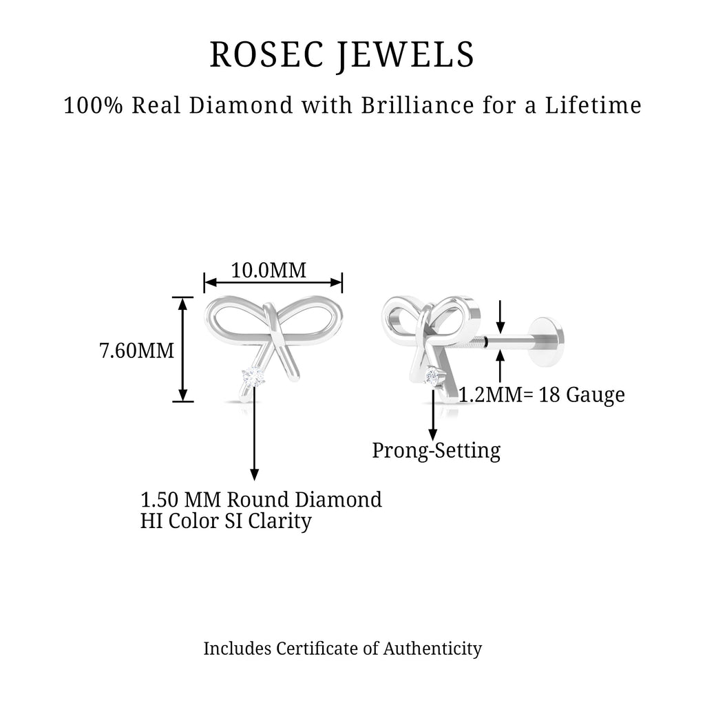 Natural Diamond Bow Earring for Cartilage Piercing