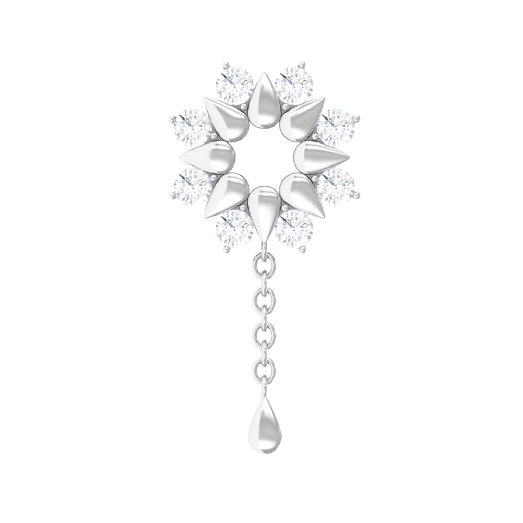 Moissanite Flower Chain Drop Earring for Cartilage Piercing