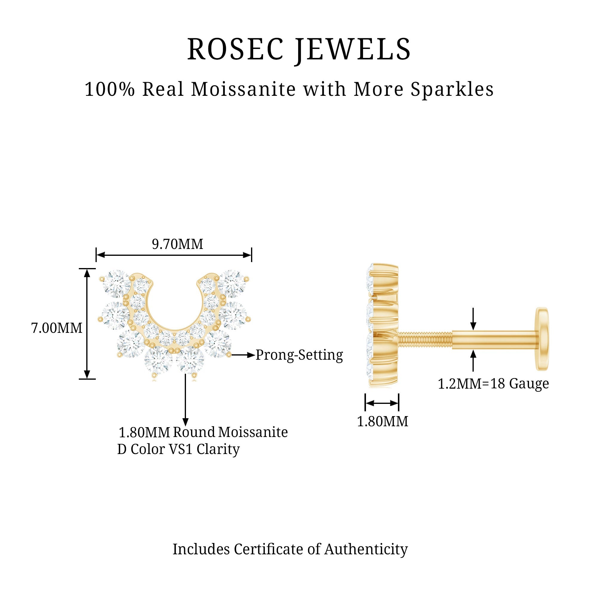 Certified Moissanite Cluster Curved Conch Earring