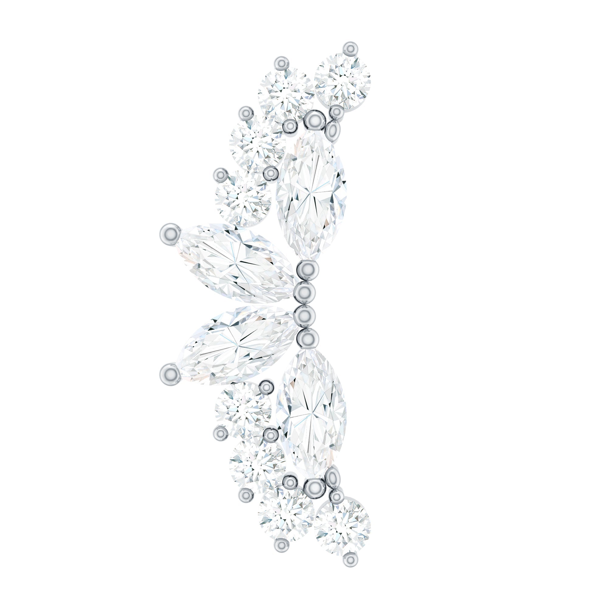 Marquise and Round Moissanite Curved Crawler Earring