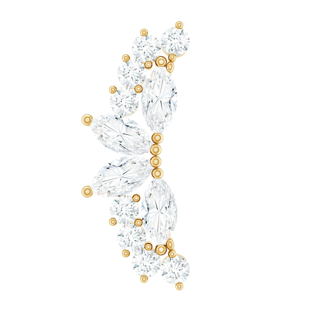 Marquise and Round Moissanite Curved Crawler Earring