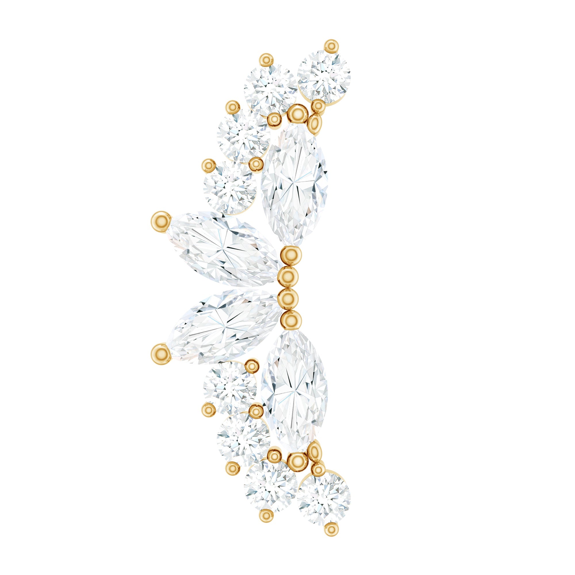 Marquise and Round Moissanite Curved Crawler Earring