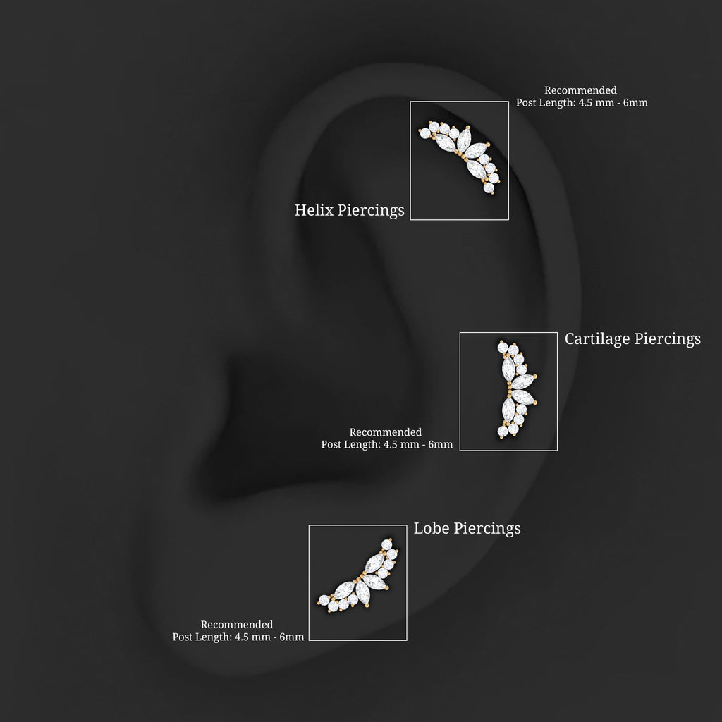 Marquise and Round Moissanite Curved Crawler Earring