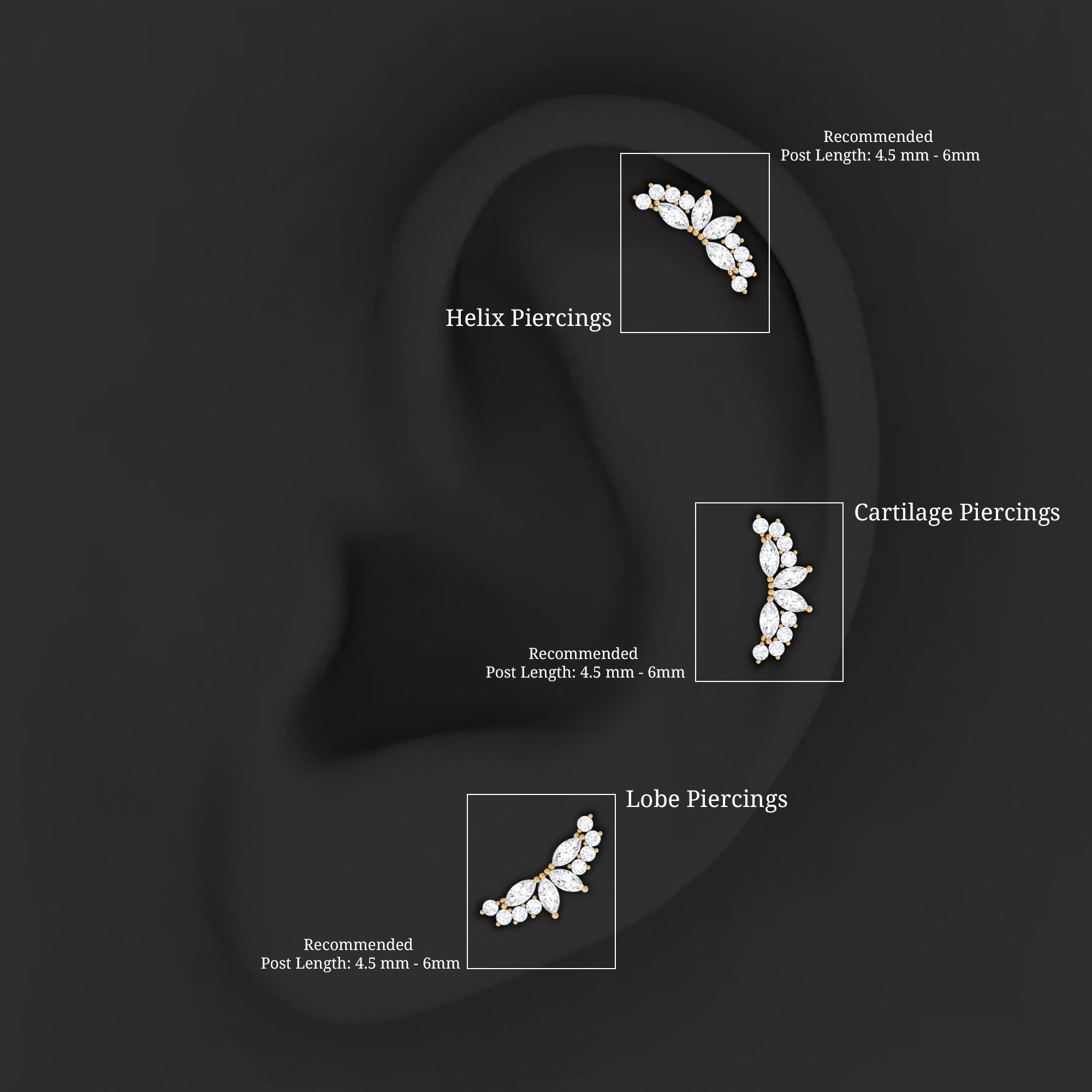 Marquise and Round Moissanite Curved Crawler Earring