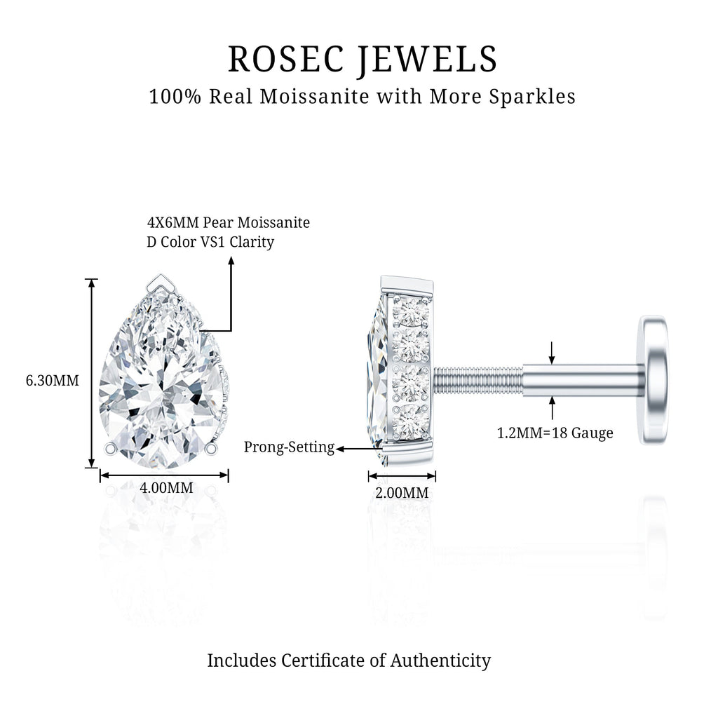 Pear Shaped Moissanite Solitaire Cartilage Earring