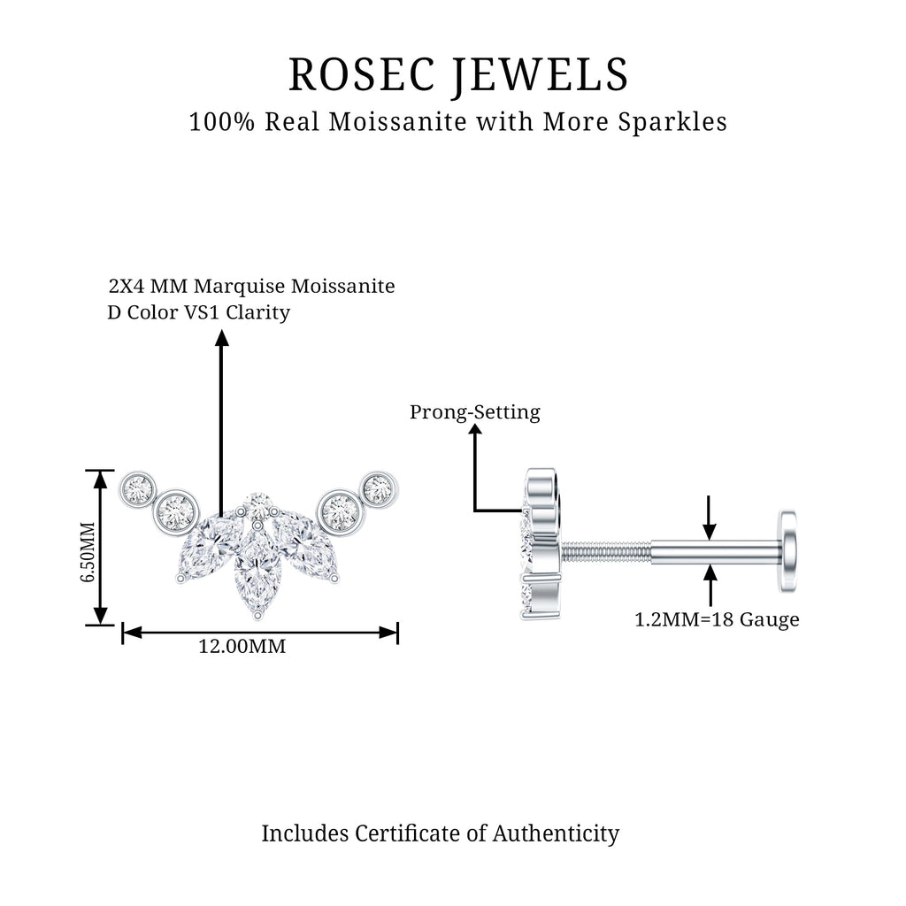 Marquise Moissanite Curved Crawler Earring for Helix Piercing