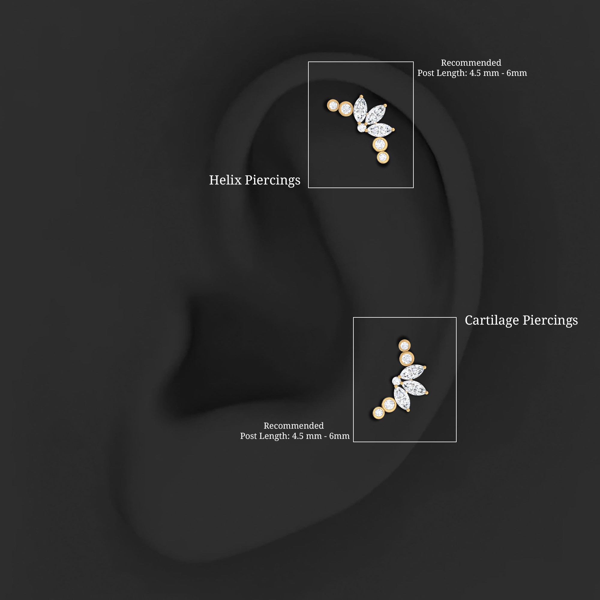 Marquise Moissanite Curved Crawler Earring for Helix Piercing