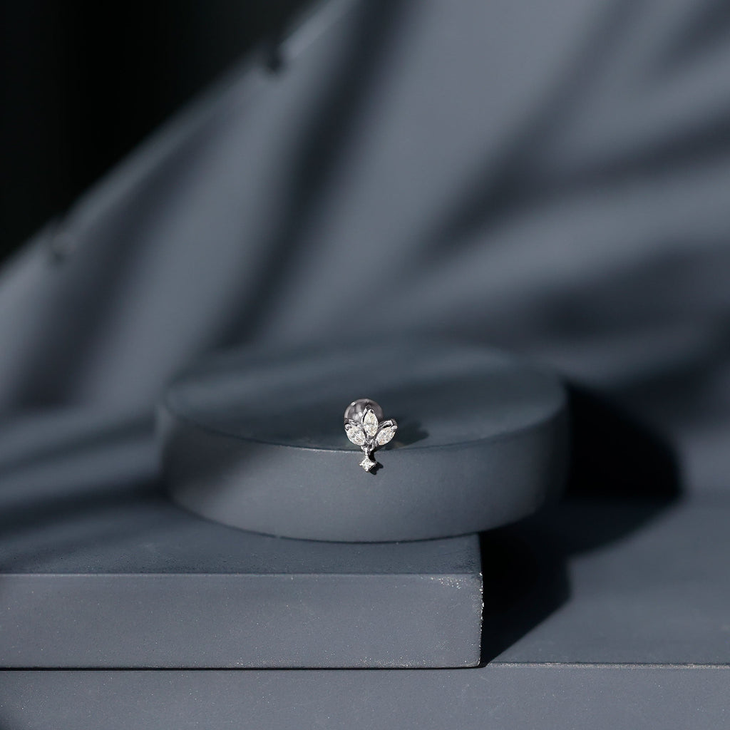 Real Diamond Lotus Flower Drop Earring for Cartilage Piercing