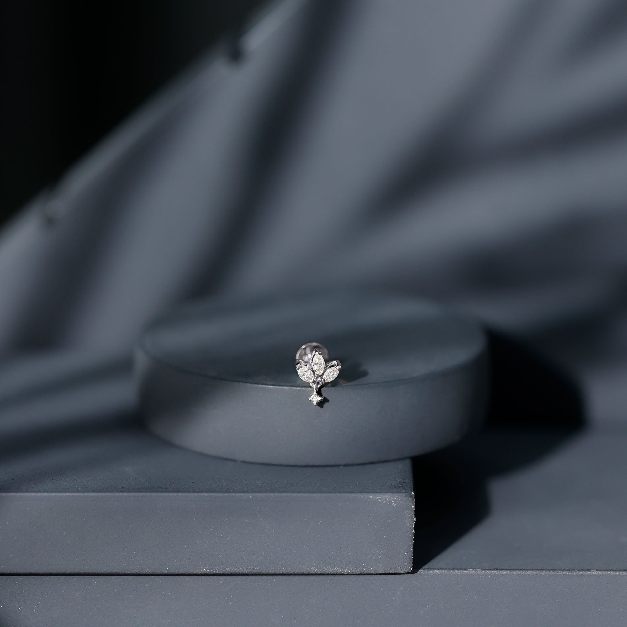 Real Diamond Lotus Flower Drop Earring for Cartilage Piercing