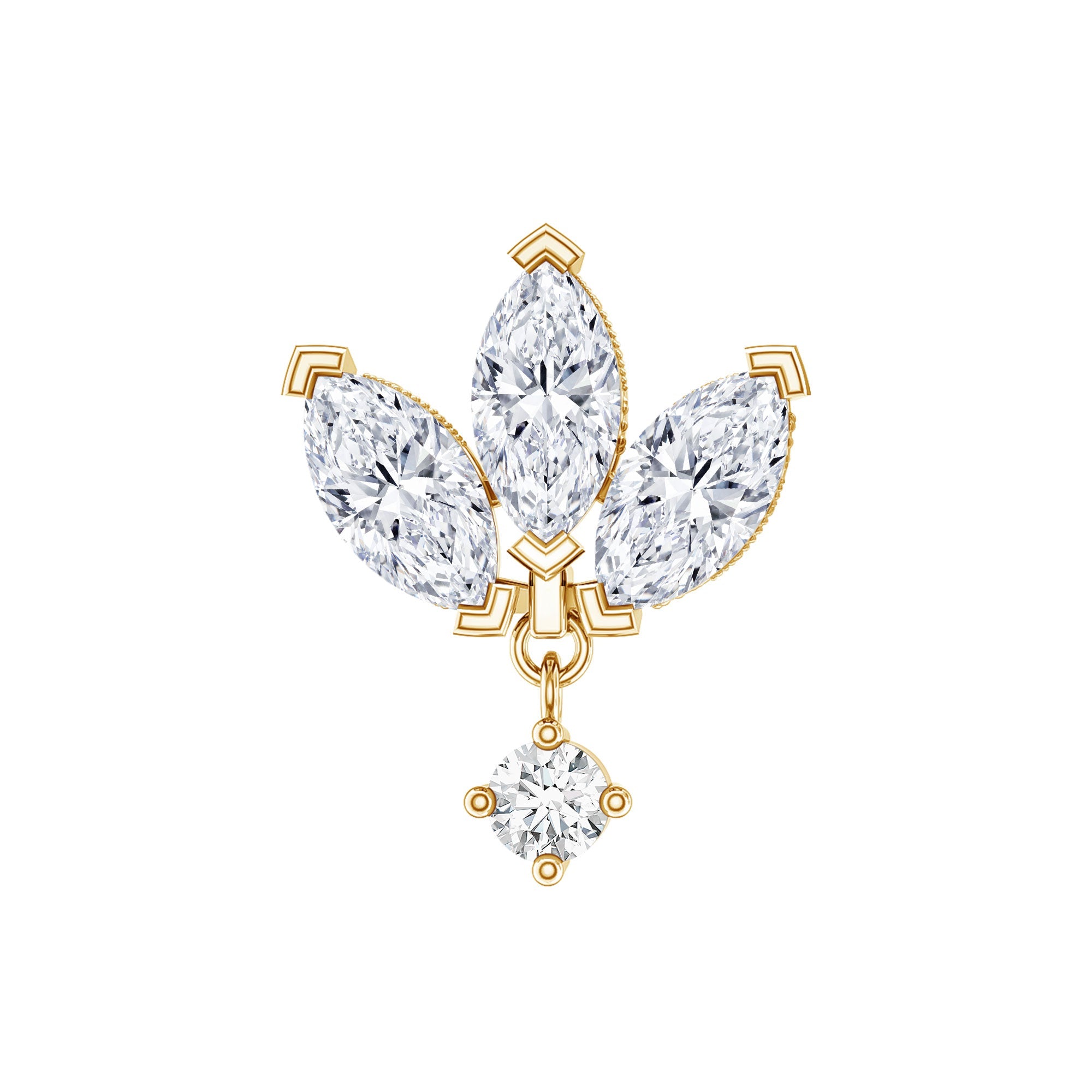 Real Diamond Lotus Flower Drop Earring for Cartilage Piercing