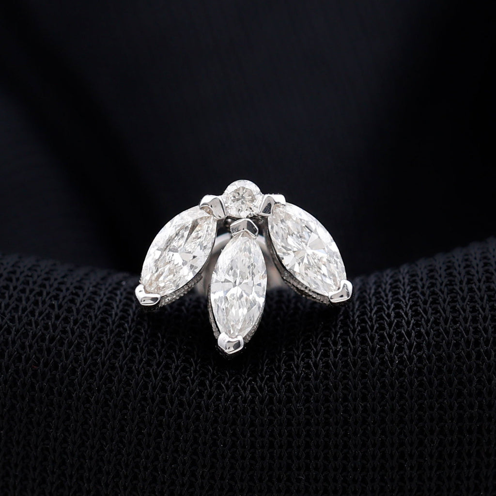 Certified Marquise Moissanite Lotus Flower Earring for Helix Piercing