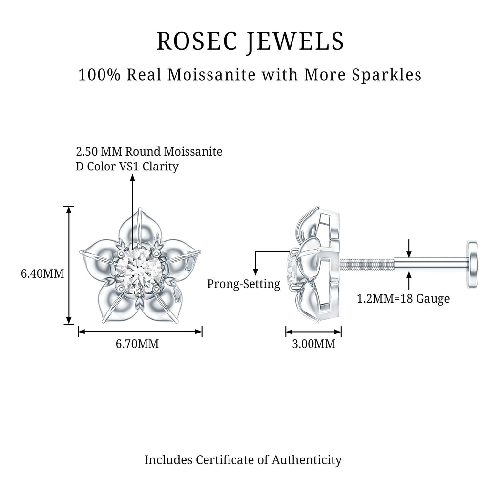 Round Moissanite Flower Earring for Helix Piercing