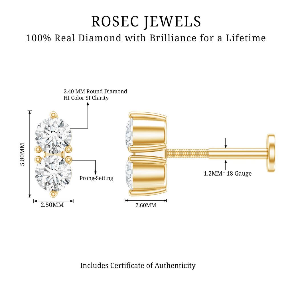Natural Diamond 2 Stone Earring for Tragus Piercing