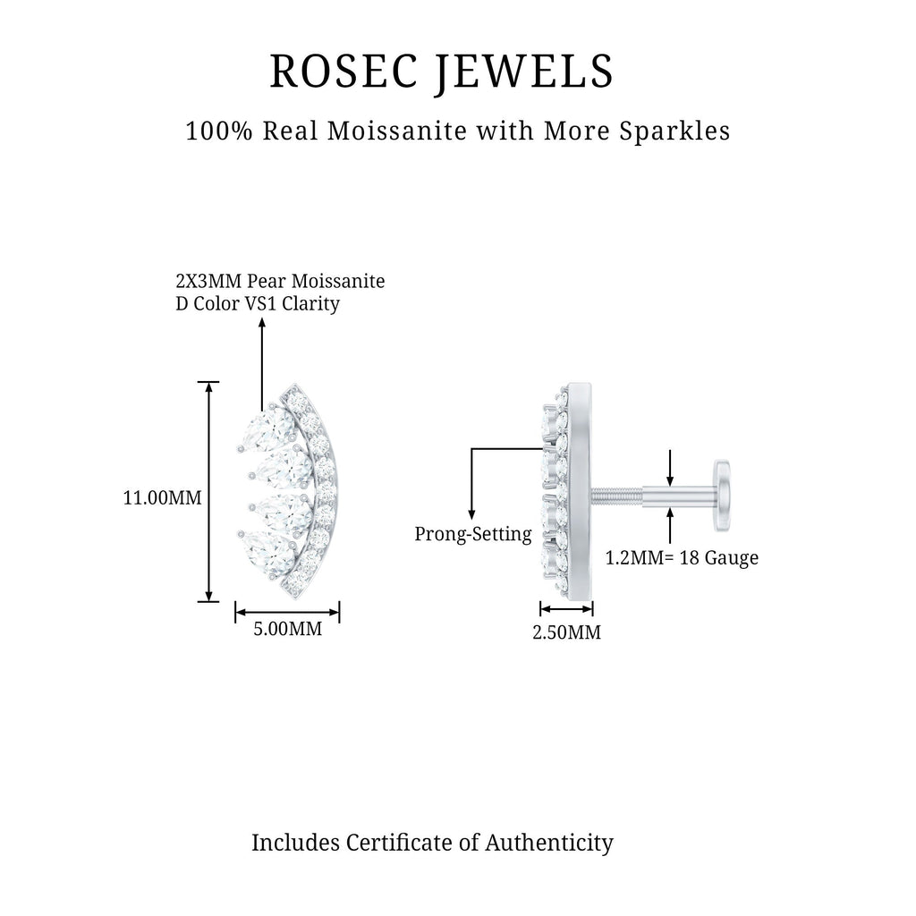 Pear and Round Moissanite Curved Cartilage Earring