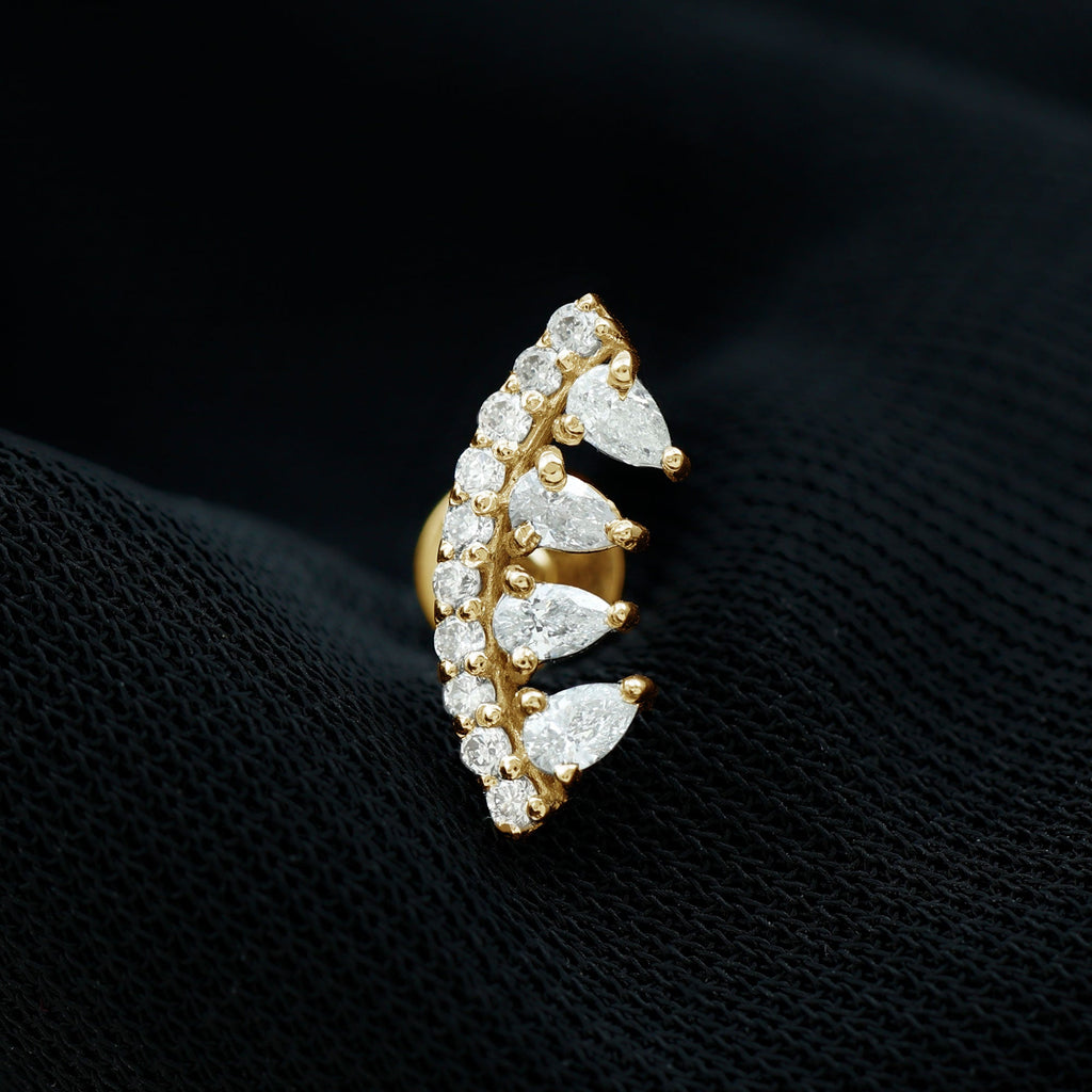 Pear and Round Moissanite Curved Cartilage Earring