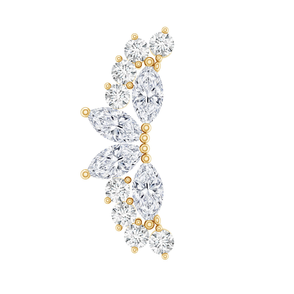 Certified Moissanite Cluster Crawler Earring for Helix Piercing