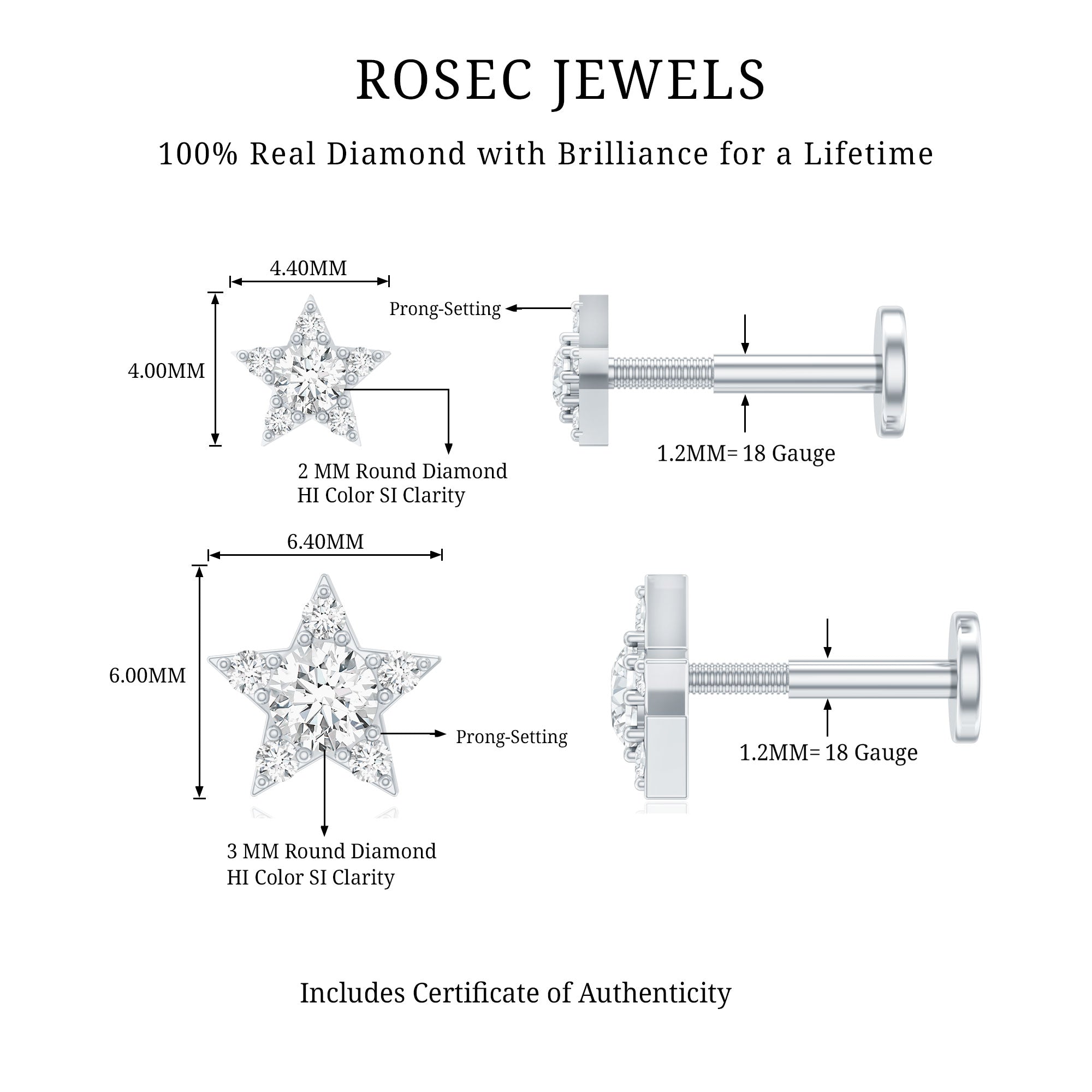 Minimalist Diamond Star Earring for Tragus Piercing
