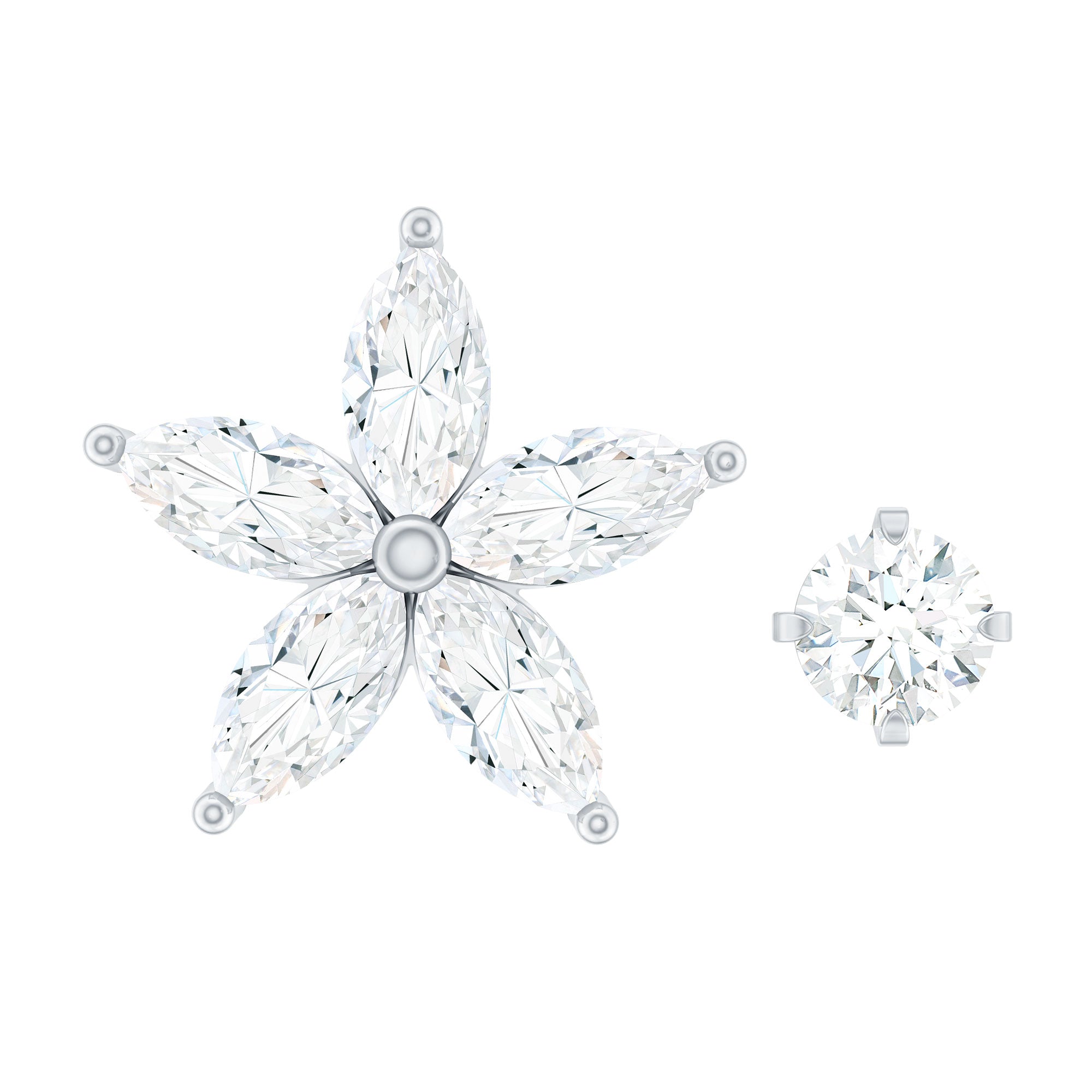 Marquise Moissanite Flower Cartilage Earring Set
