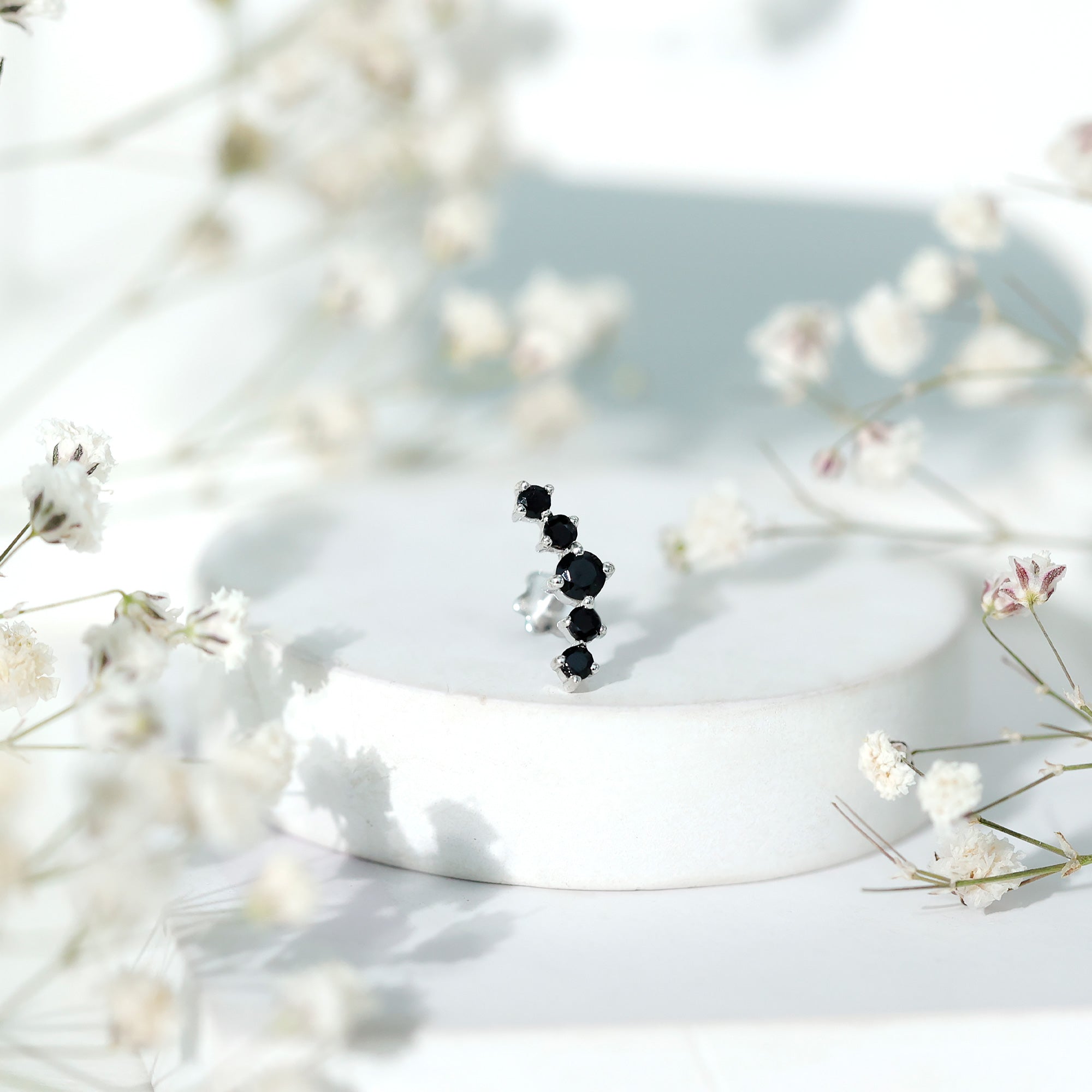 Graduated Style Black Onyx Crawler Earring