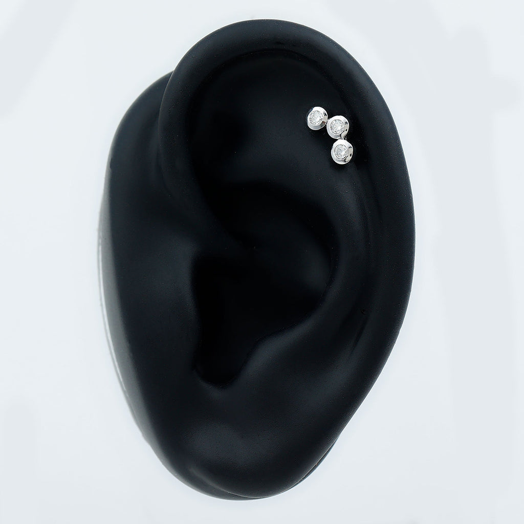 Bezel Set Moissanite Three Stone Crawler Earring