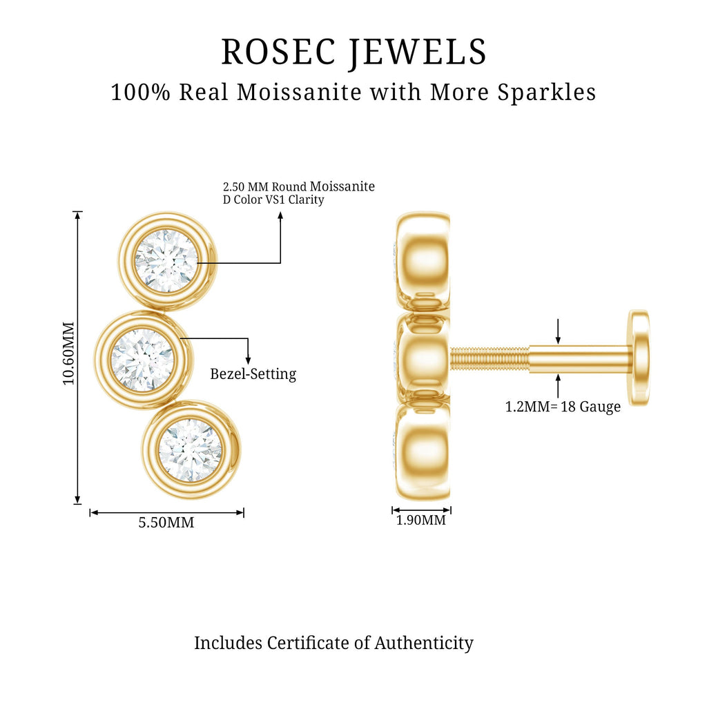 Bezel Set Moissanite Three Stone Crawler Earring
