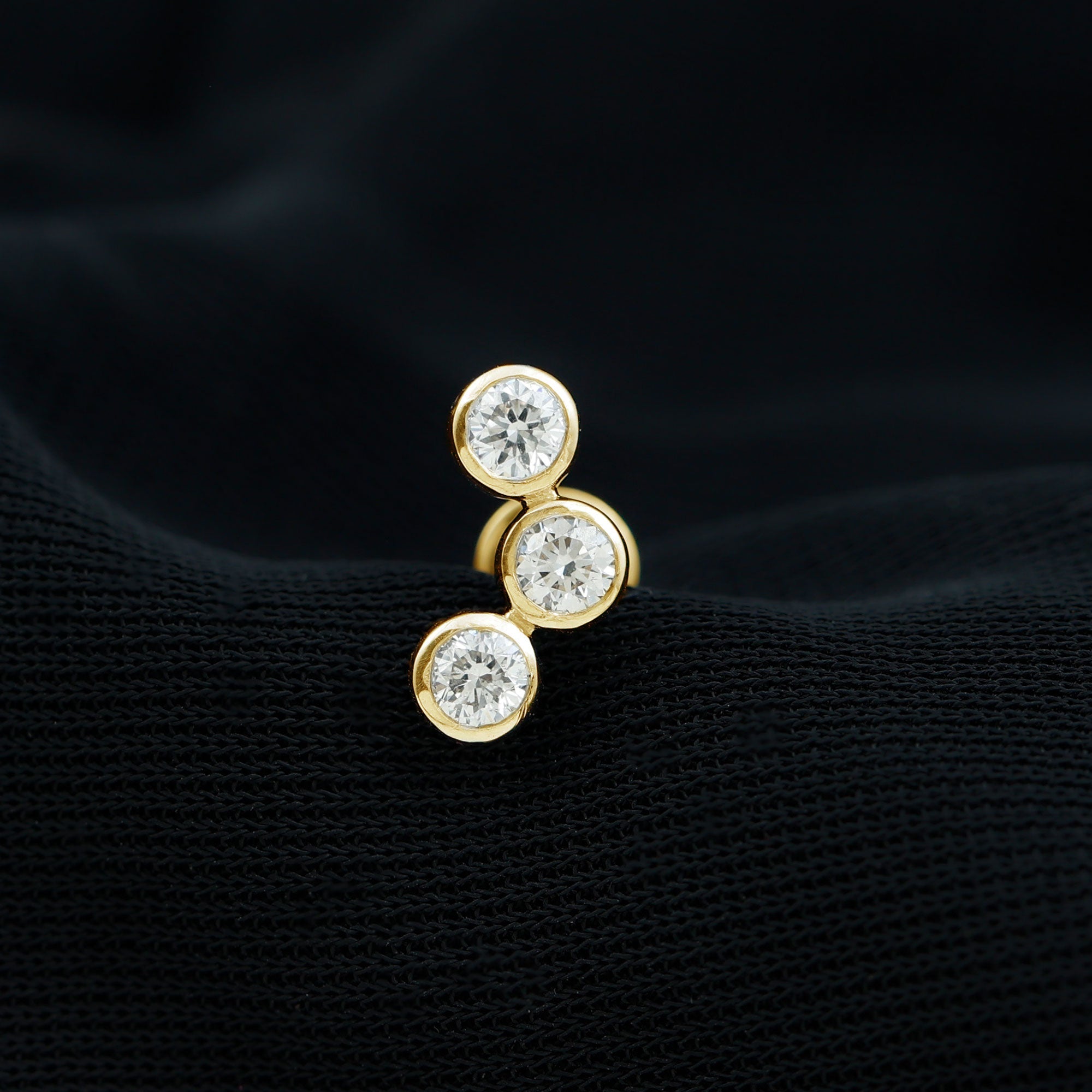 Bezel Set Moissanite Three Stone Crawler Earring