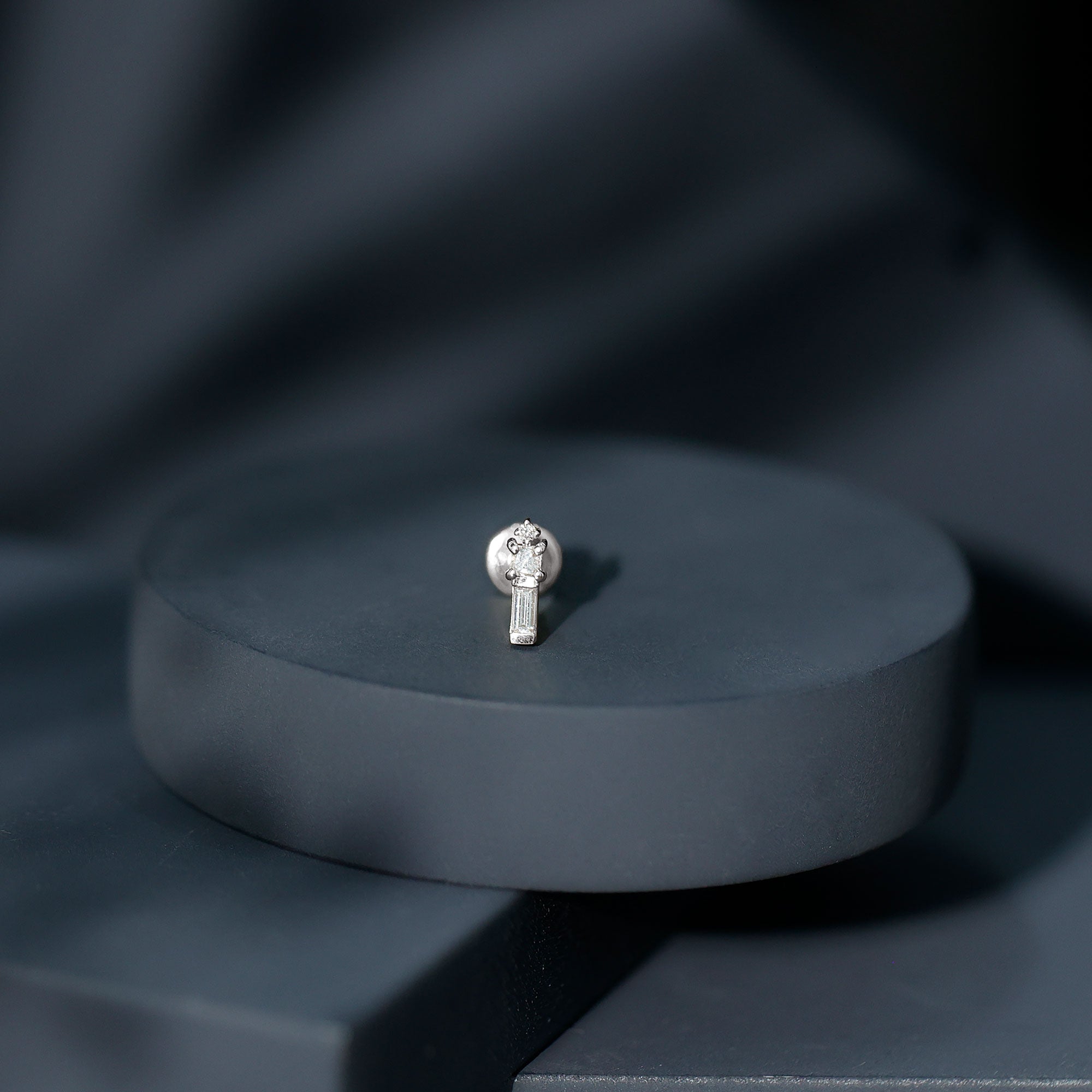 Genuine Diamond Three Stone Bar Tragus Earring